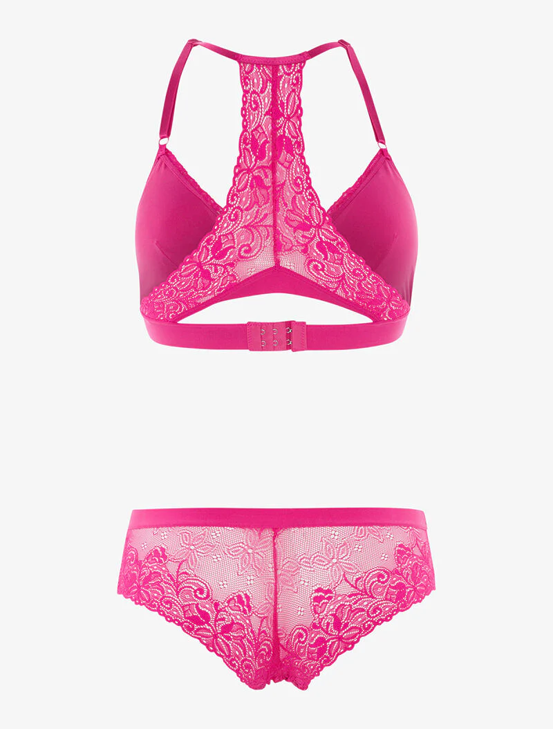 Set driehoek kant racerback en shorty - fuchsia - Image 2
