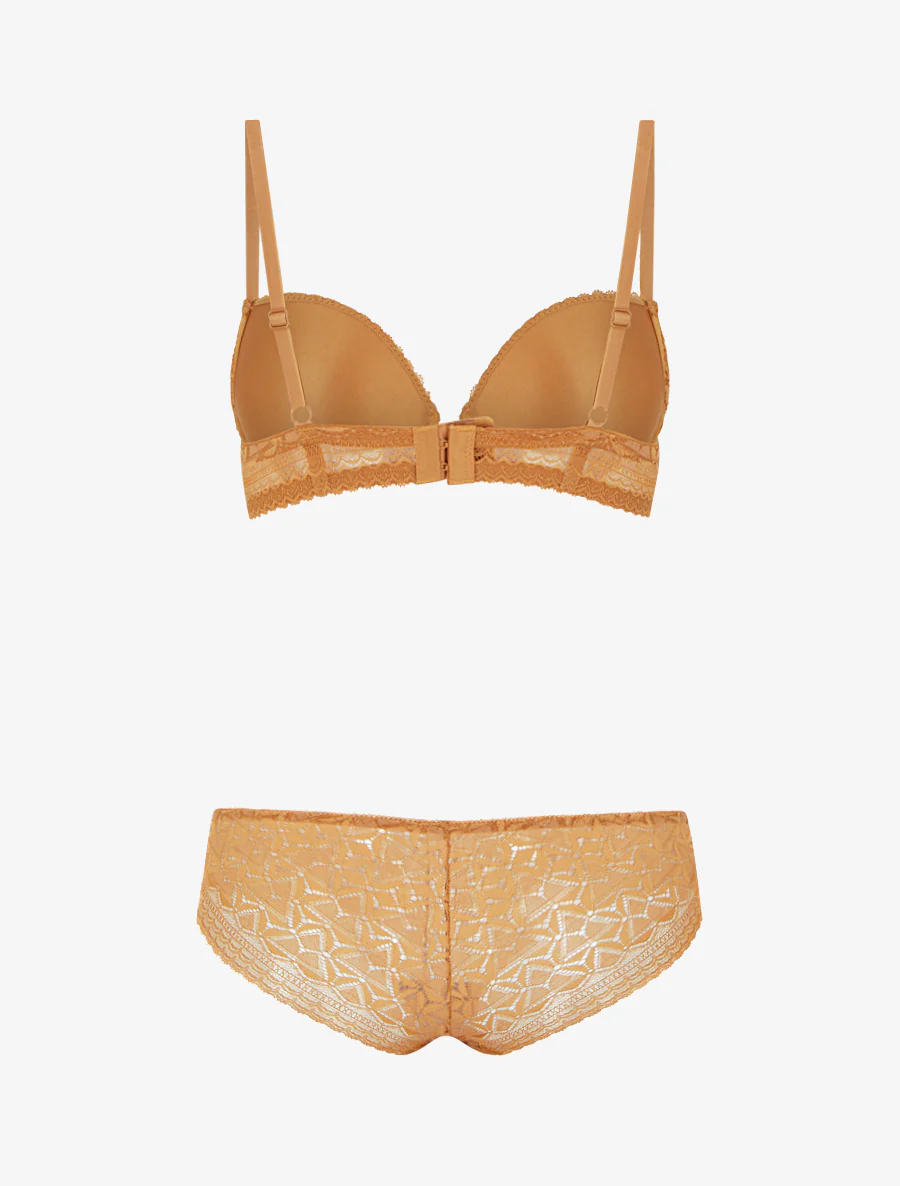 Set van opengewerkte beha en slip met juweel. - Kameel - Image 3