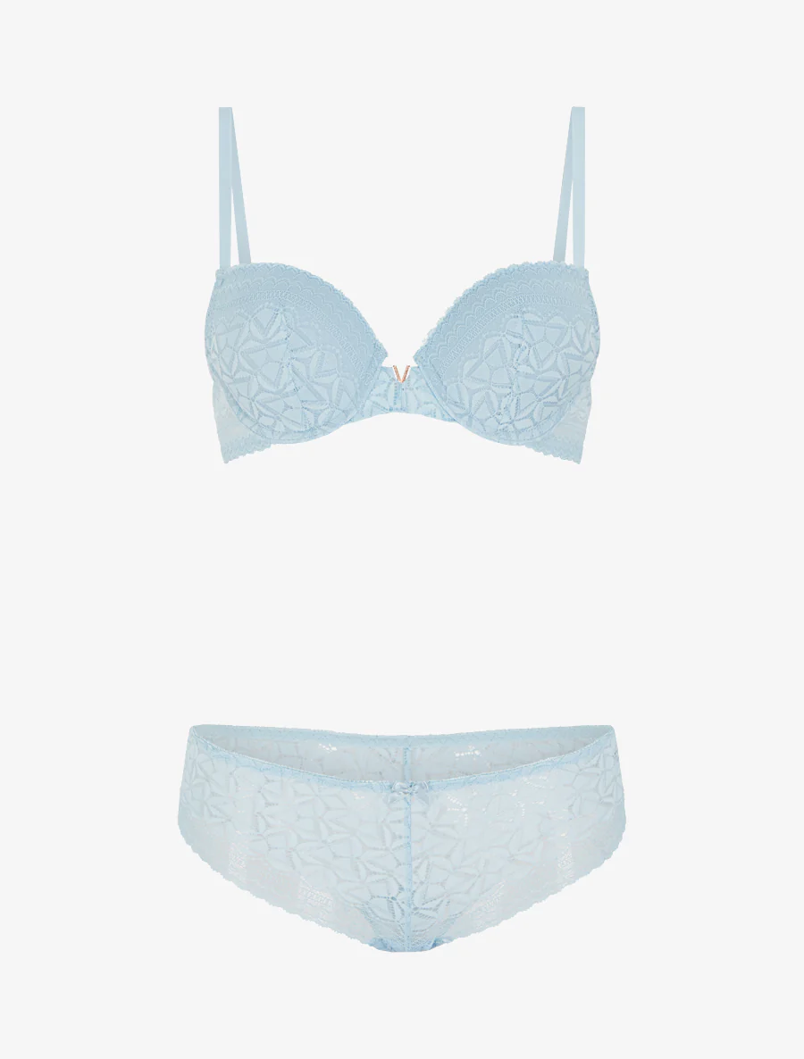 Set van opengewerkte beha en slip met juweel. - Lichtblauw - Image 2