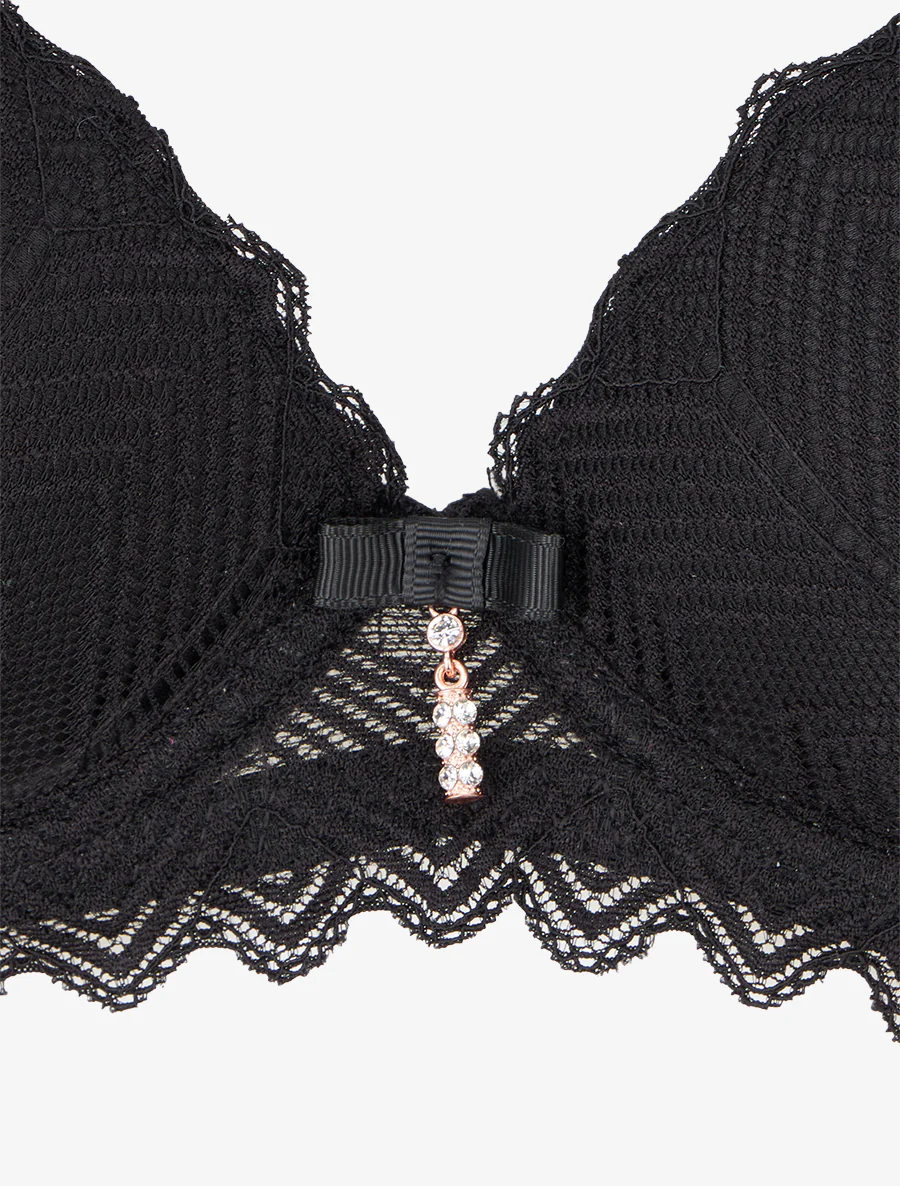 Set van opengewerkte bh en string met stras sieraden. - Zwart - Image 4