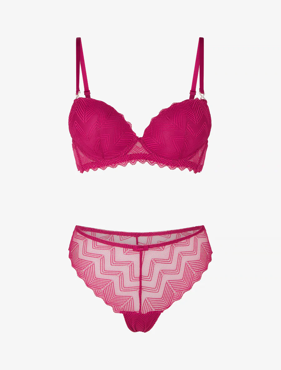 Set van opengewerkte bh en string met stras sieraden. - Fuchsia - Image 2