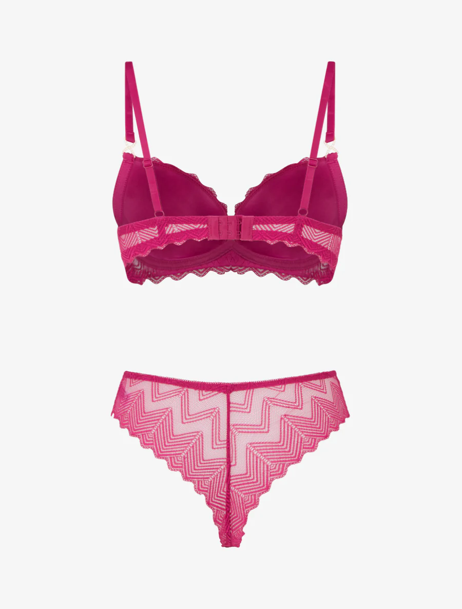 Set van opengewerkte bh en string met stras sieraden. - Fuchsia - Image 3