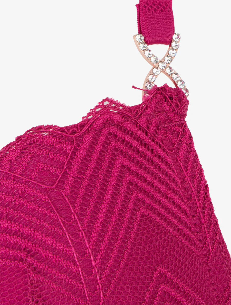 Set van opengewerkte bh en string met stras sieraden. - Fuchsia - Image 4