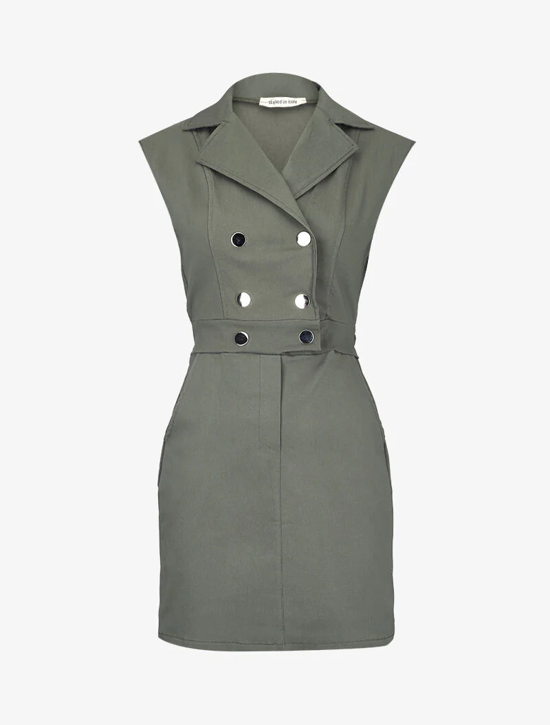 Sexy jurk met een colbert-stijl buste - kaki