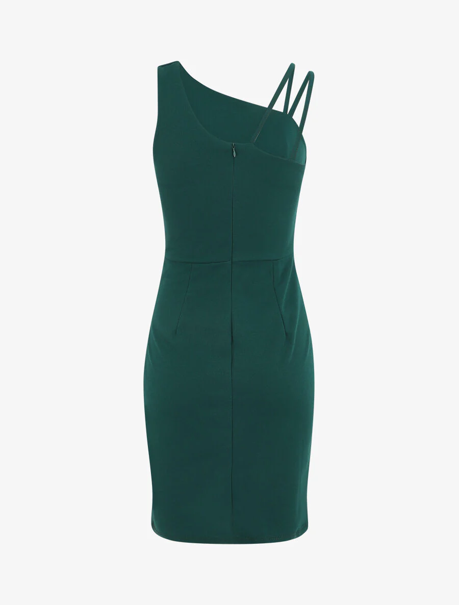 Shift-jurk met asymmetrische schouderbandjes - Dennengroen - Image 3