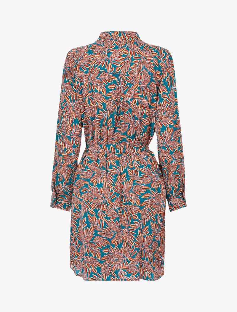 Blousejurk met bladprint - turquoise - Image 3