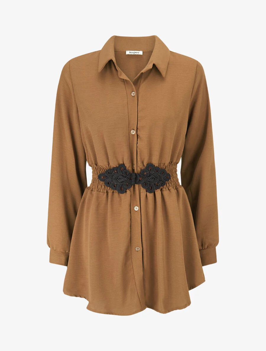 Shirt met elastische taille - Kameel