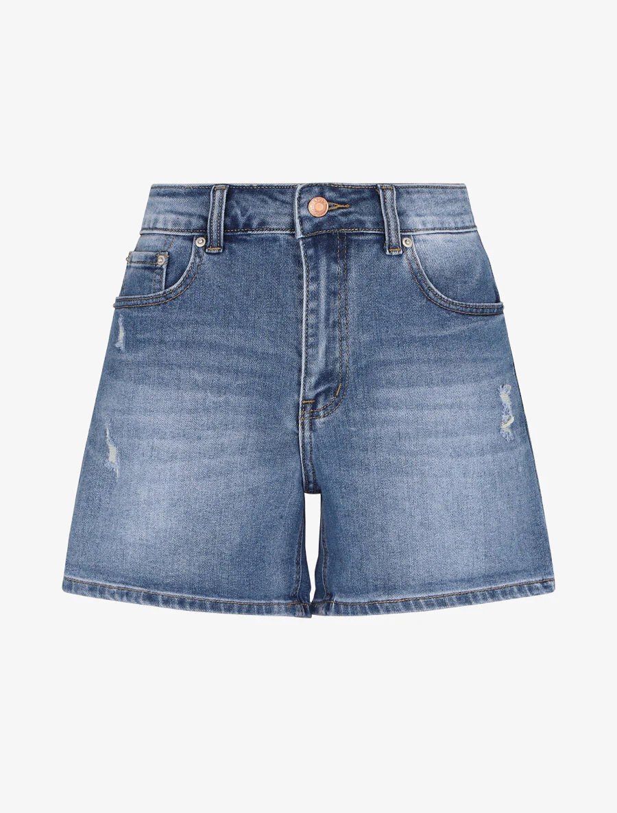Verbleekte en gescheurde rechte snit short - Blauw