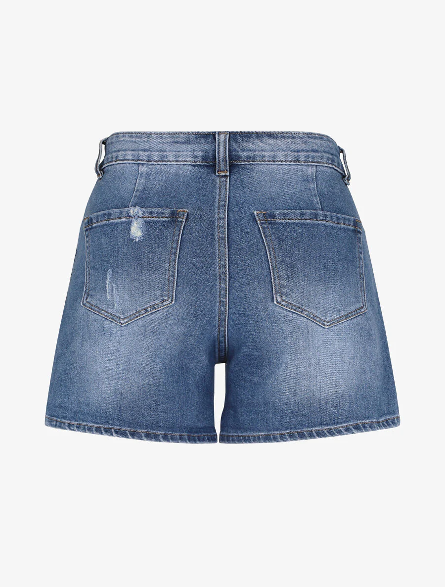 Verbleekte en gescheurde rechte snit short - Blauw - Image 2