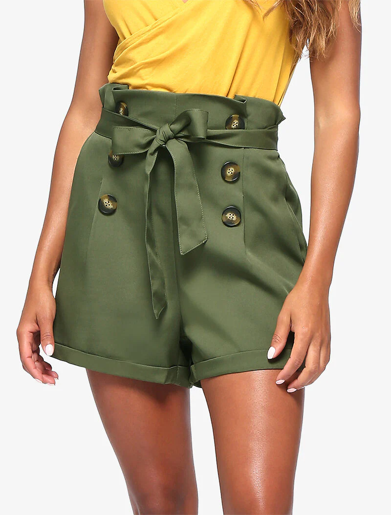 Short high-waist paper bag - kaki - Image 3