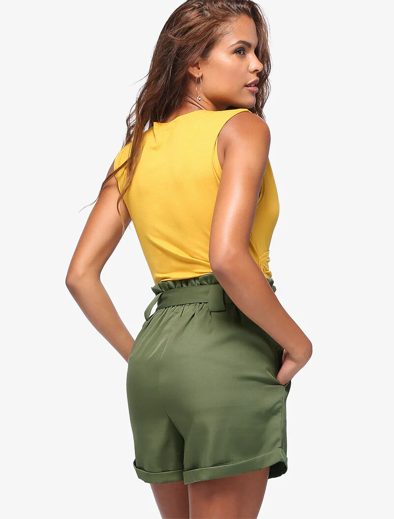 Short high-waist paper bag - kaki - Image 5