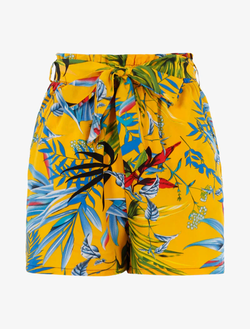 Short met bladprint - geel/blauw