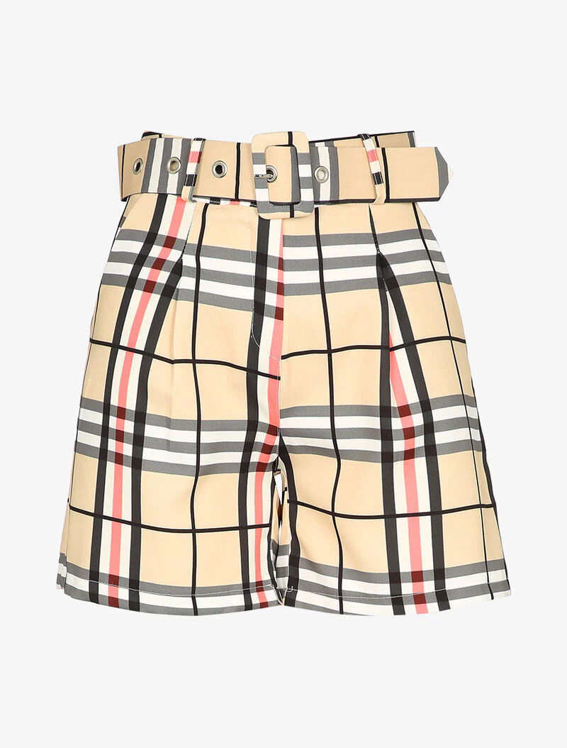 Korte ceintuurrok met tartanprint - Beige