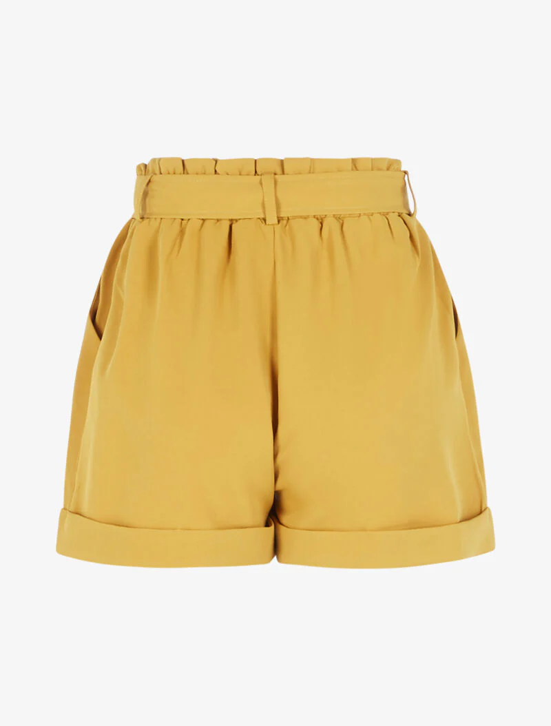 Hoge taille korte broek met zomen - mosterdgeel - Image 4
