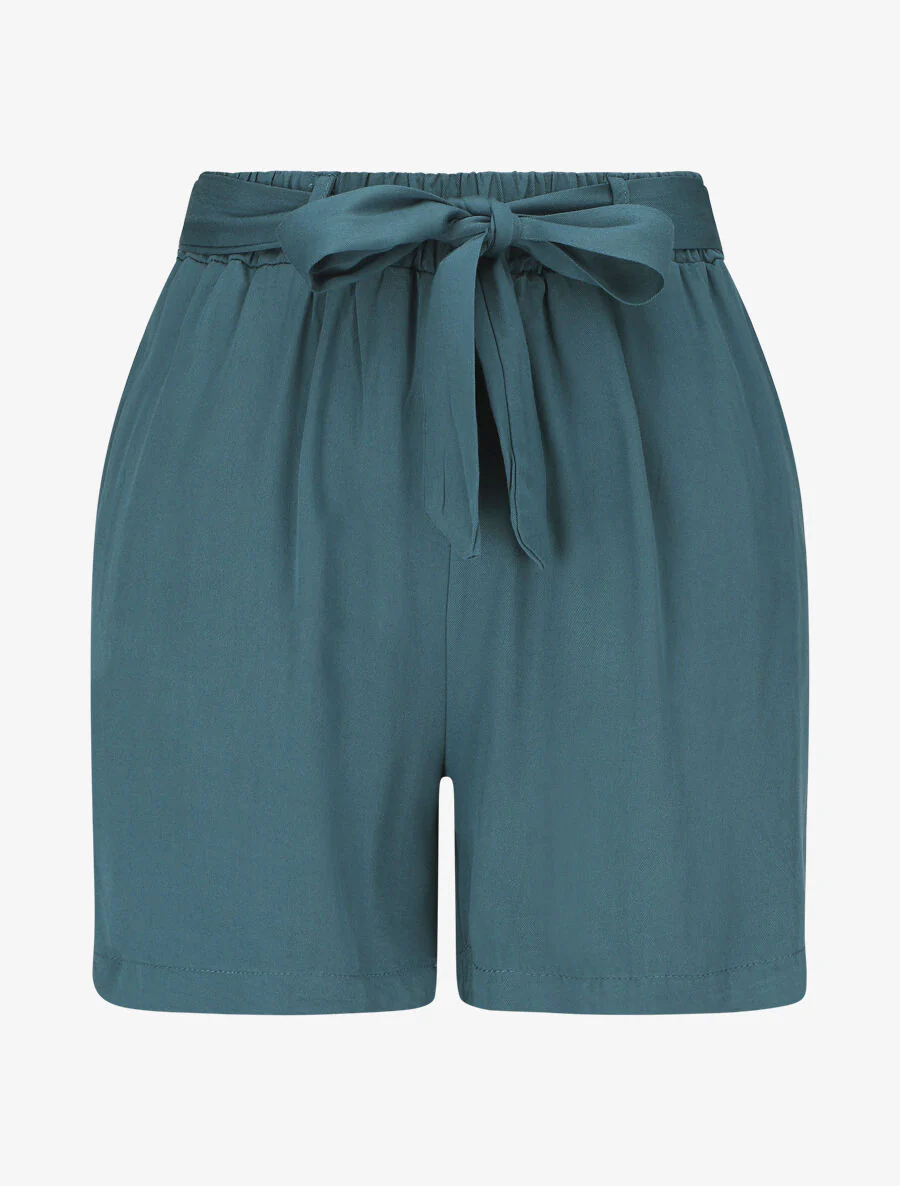 Vloeiende effen en gegespt short - Eendblauw