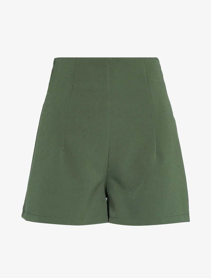 Vloeiende korte jurk met empire taille - Kakigroen