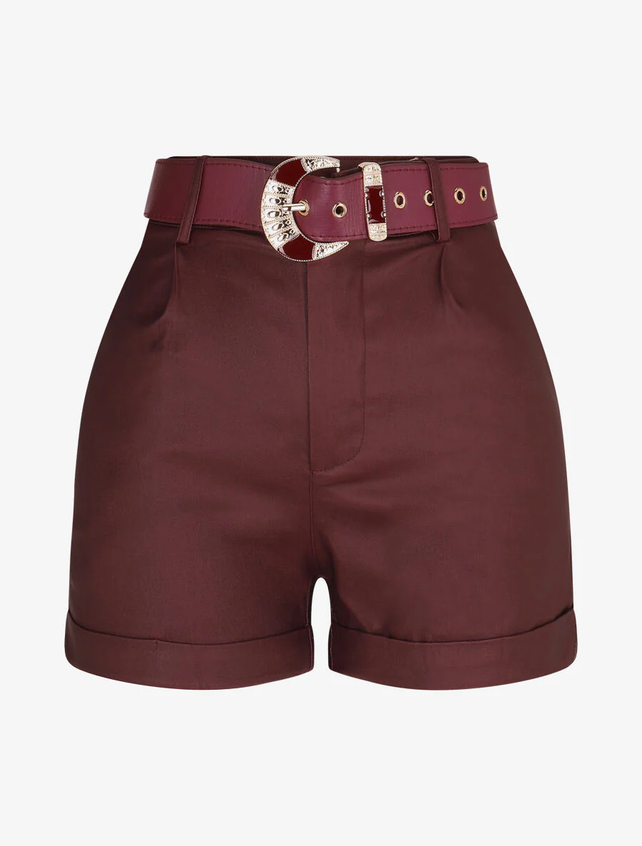 Shorts van imitatieleer met revers - Bordeaux