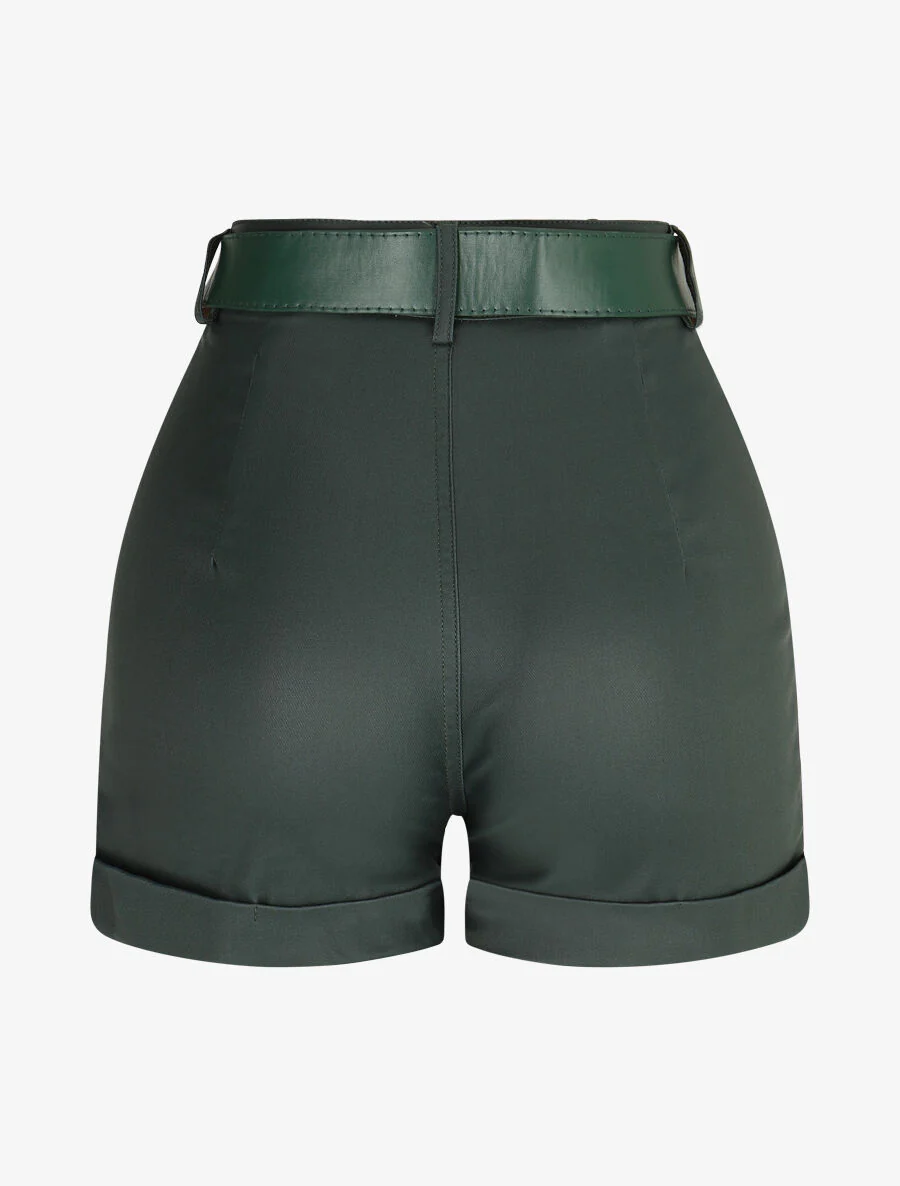 Shorts van imitatieleer met revers - Dennengroen - Image 2