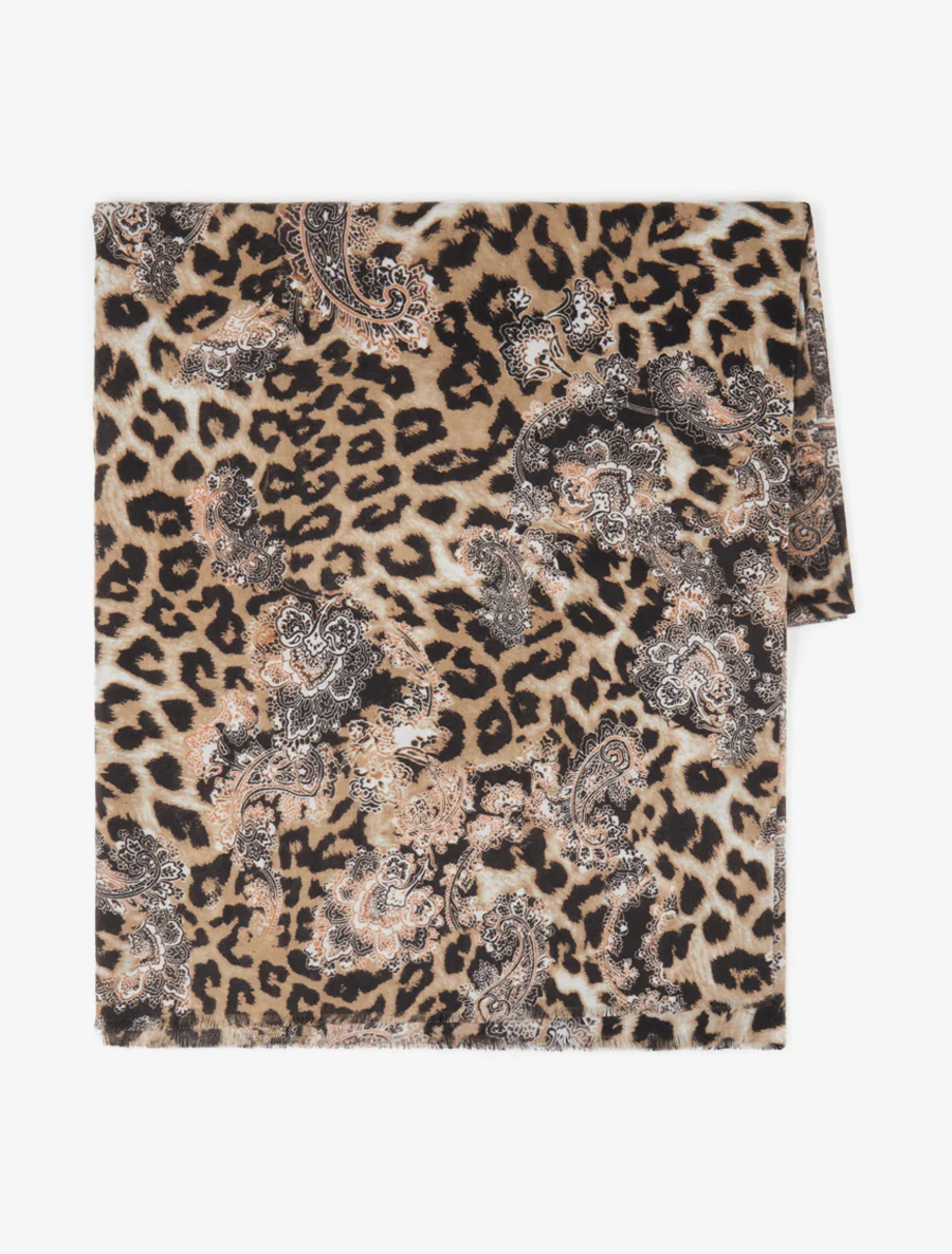 Sjaal met luipaardprint en kasjmier - Beige - Image 2