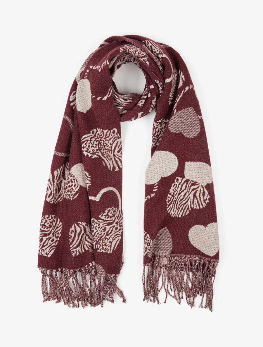 Sjaal met zebra hartenprint - Pruim