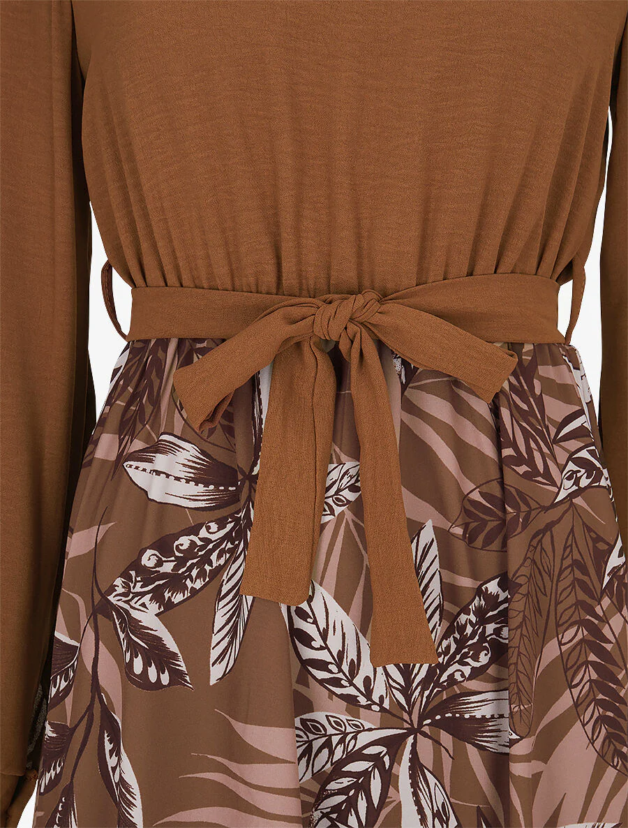 Skaterjurk met rok met tropische print - Camel - Image 3