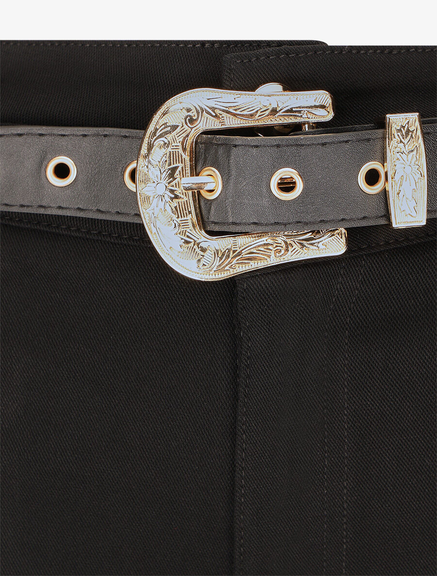 Skinny broek met 2 knopen en riem - zwart - Image 3