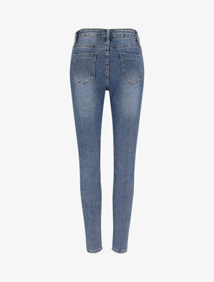 Skinny jeans met normale taille en scheuren - Blauw - Image 2