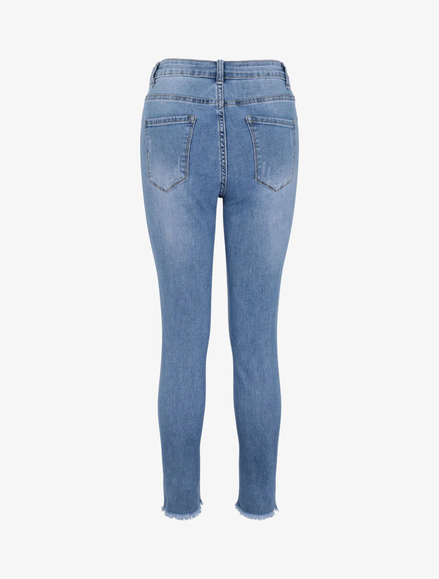 Skinny jeans met hoge taille en ruwe randen - Lichtblauw - Image 2