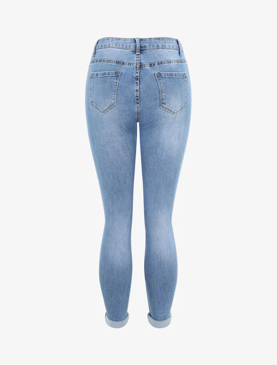 Hoge taille skinny jeans met scheuren - Lichtblauw - Image 2