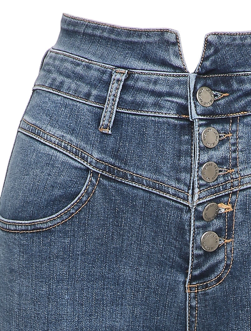 Hoog getailleerde skinny jeans met knopen - Blauw - Image 4