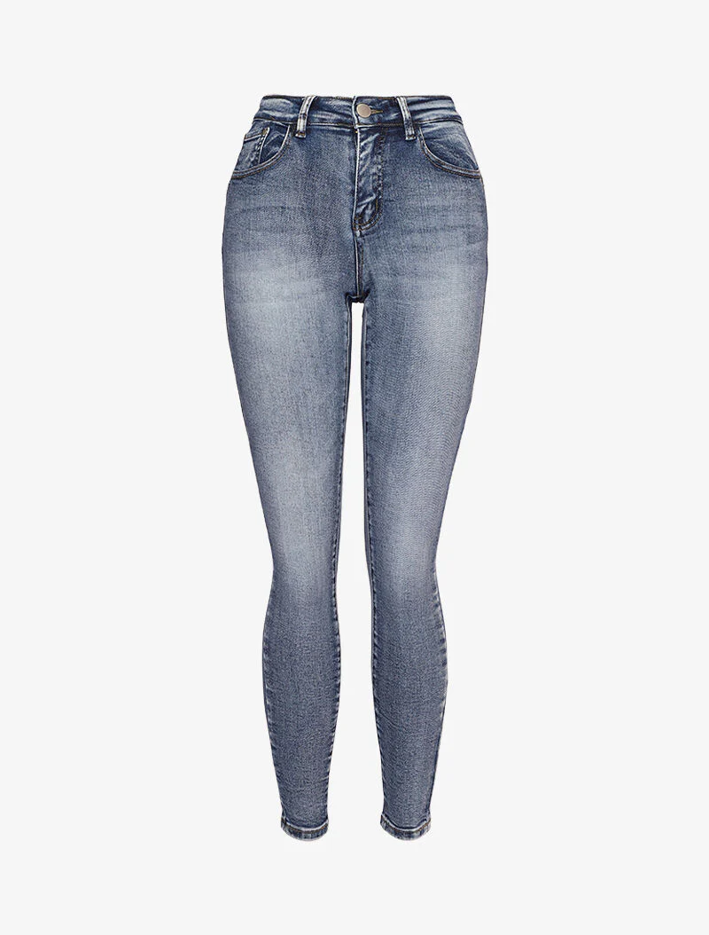 Skinny jeans met vervaagde look en contrasterende naden aan de achterkant - Blauw