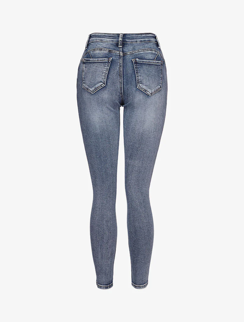 Skinny jeans met vervaagde look en contrasterende naden aan de achterkant - Blauw - Image 2