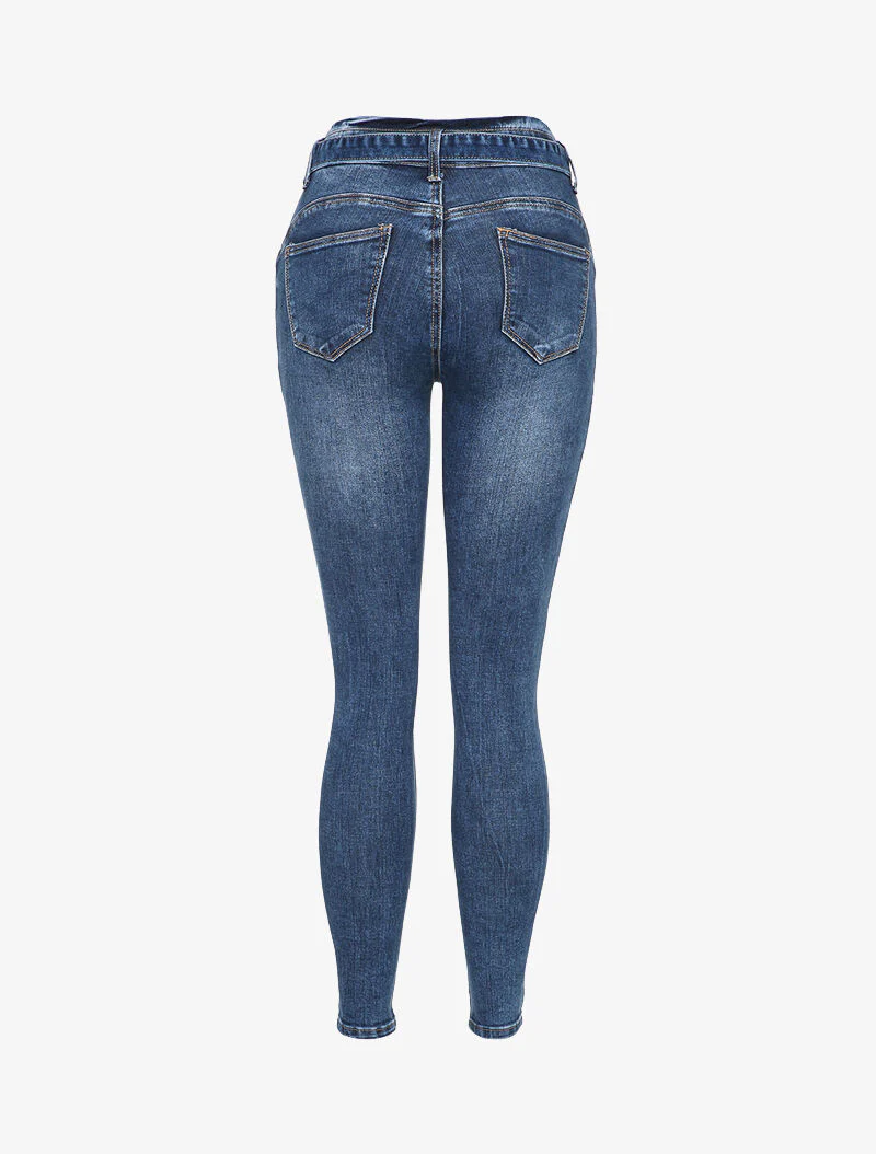 Skinny jeans met een standaard taille en geplooide details - Blauw denim - Image 5