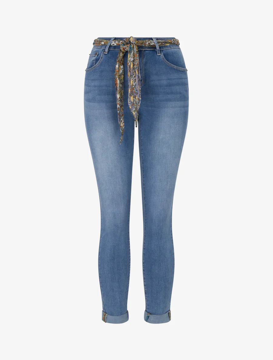 Skinny jeans met fantasiezoom en riem - Blauw
