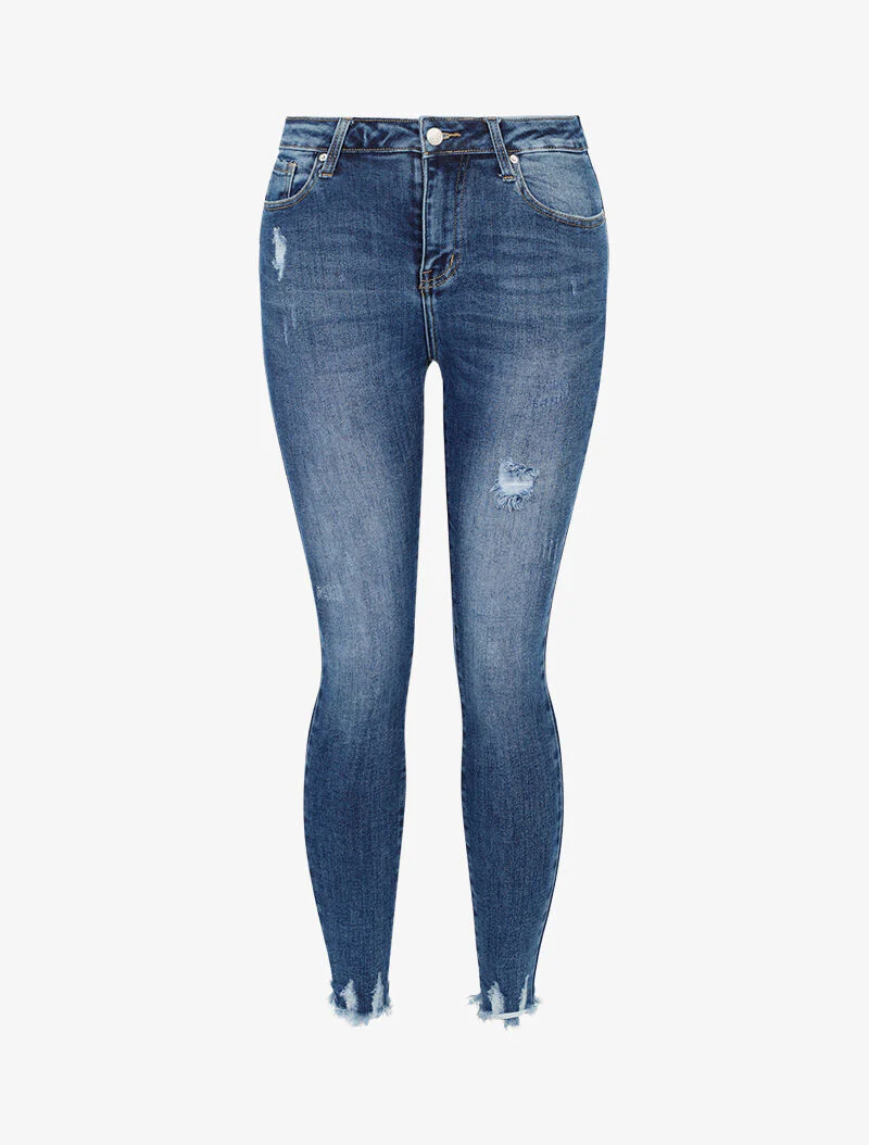 Skinny jeans met rafelige randen - blauw denim - Image 2