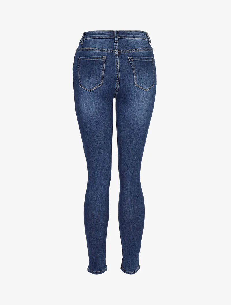 Skinny jeans met dubbele scheuren - blauw denim - Image 2