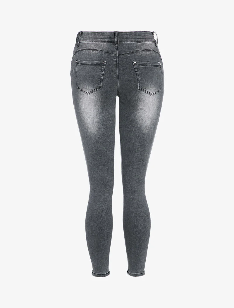 Hoog getailleerde skinny jeans met wassing - Antraciet - Image 2