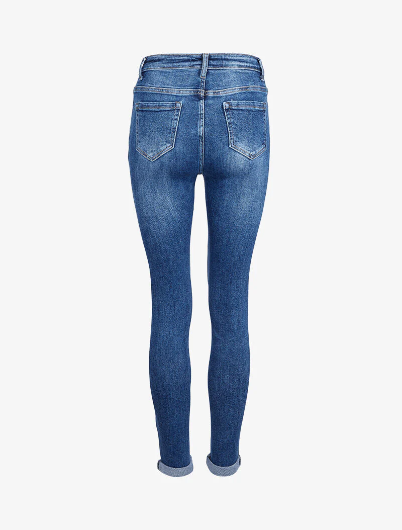 Hoge taille skinny jeans gewassen en gescheurd - Blauw denim - Image 4