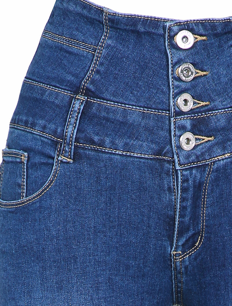 Skinny jeans met hoge taille en contrasterende naden - Blauw denim - Image 3