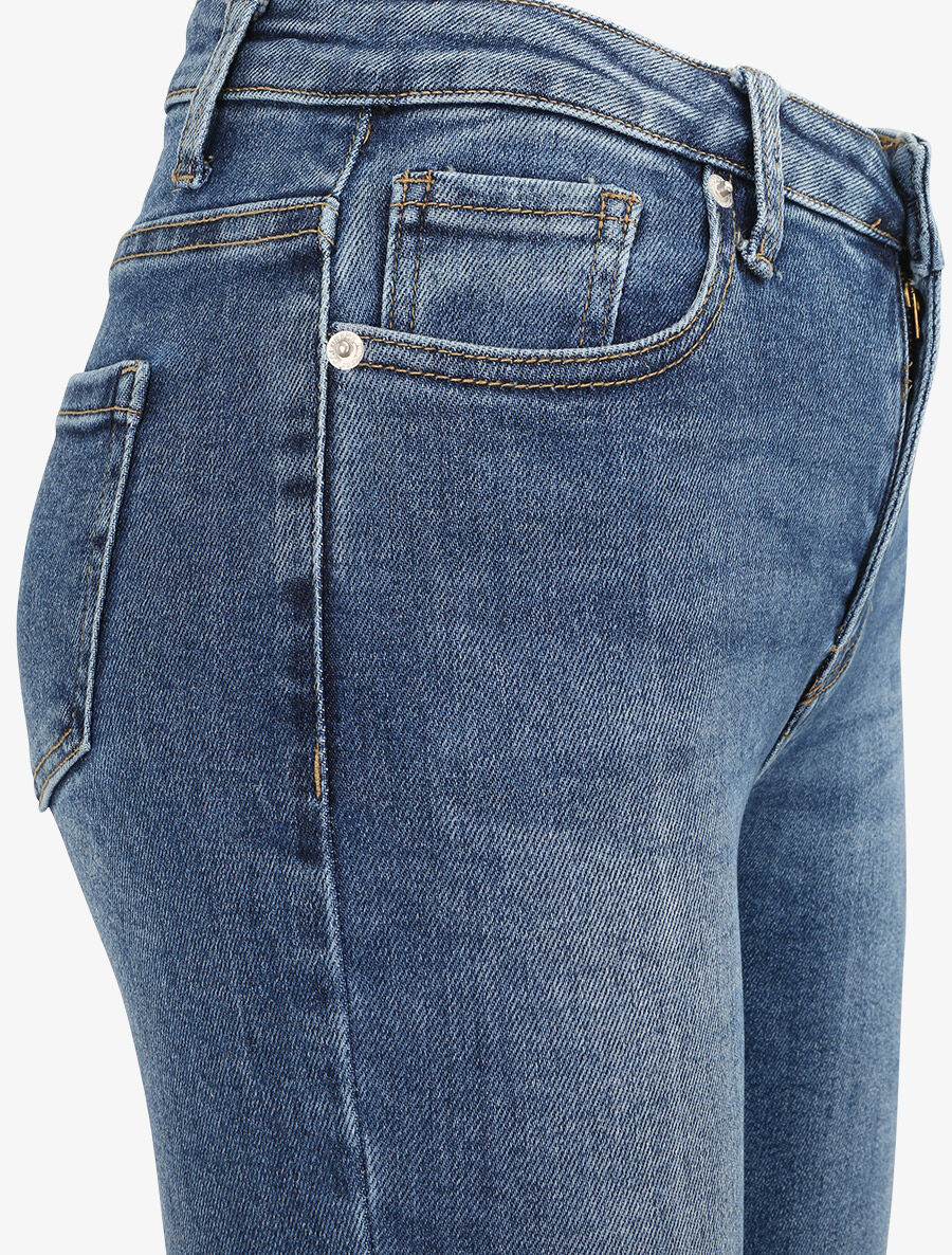 Skinny jeans met hoge taille en gerafelde randen - Blauw - Image 3
