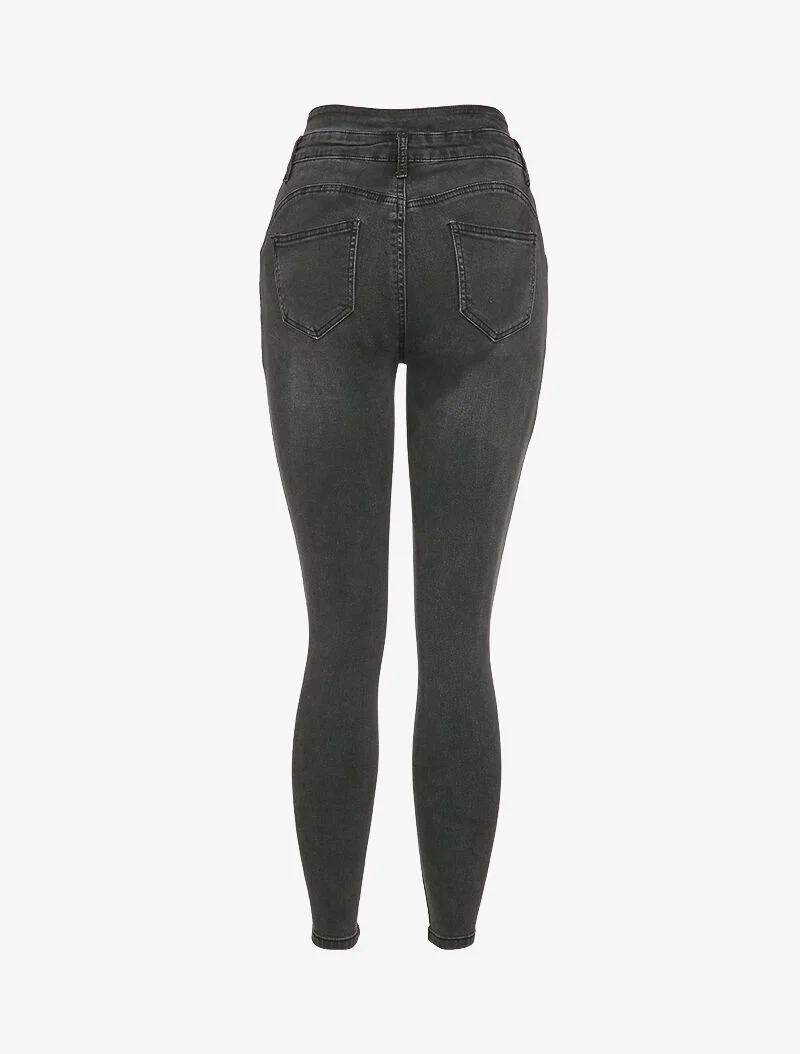 Skinny jeans met knoopsluiting - Donkergrijs - Image 2