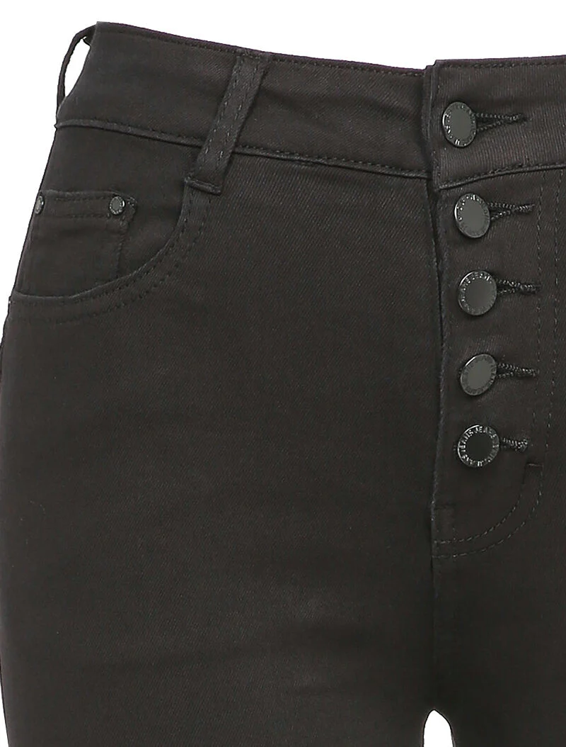 Skinny jeans met knopen - Zwart - Image 3
