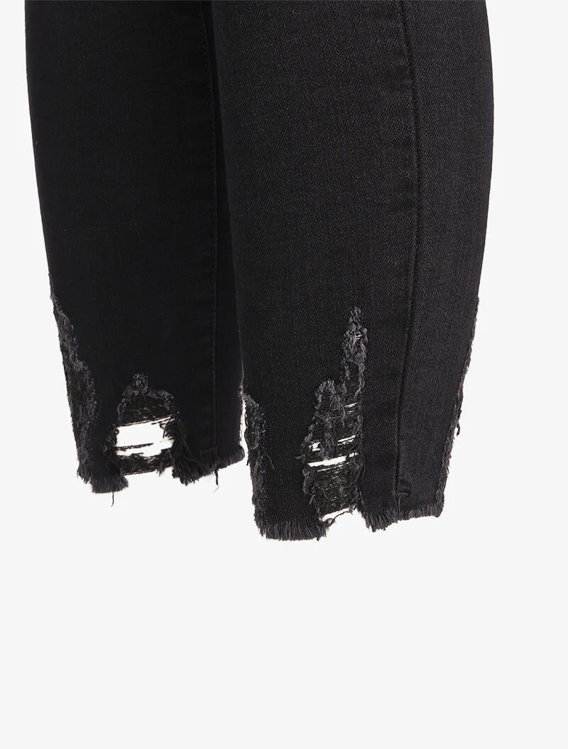 Skinny jeans met rafelige randen en merklogo's 7/8 lengte - Zwart - Image 3