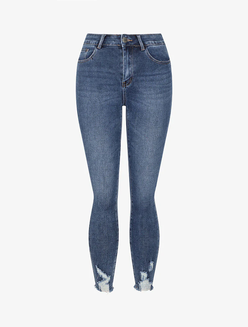 Skinny jeans met rafelige rauwe randen - Blauw