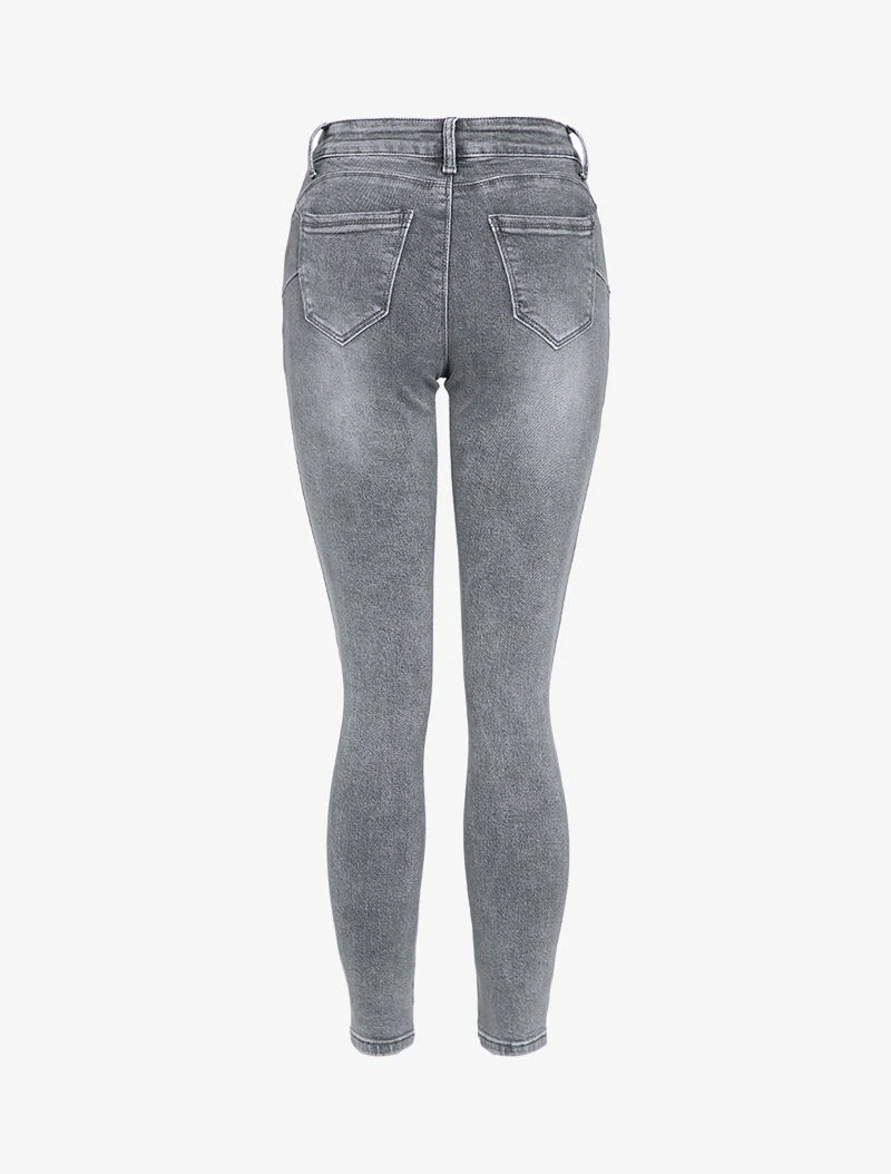 Skinny jeans met standaard taille en gewassen look - Grijs - Image 2