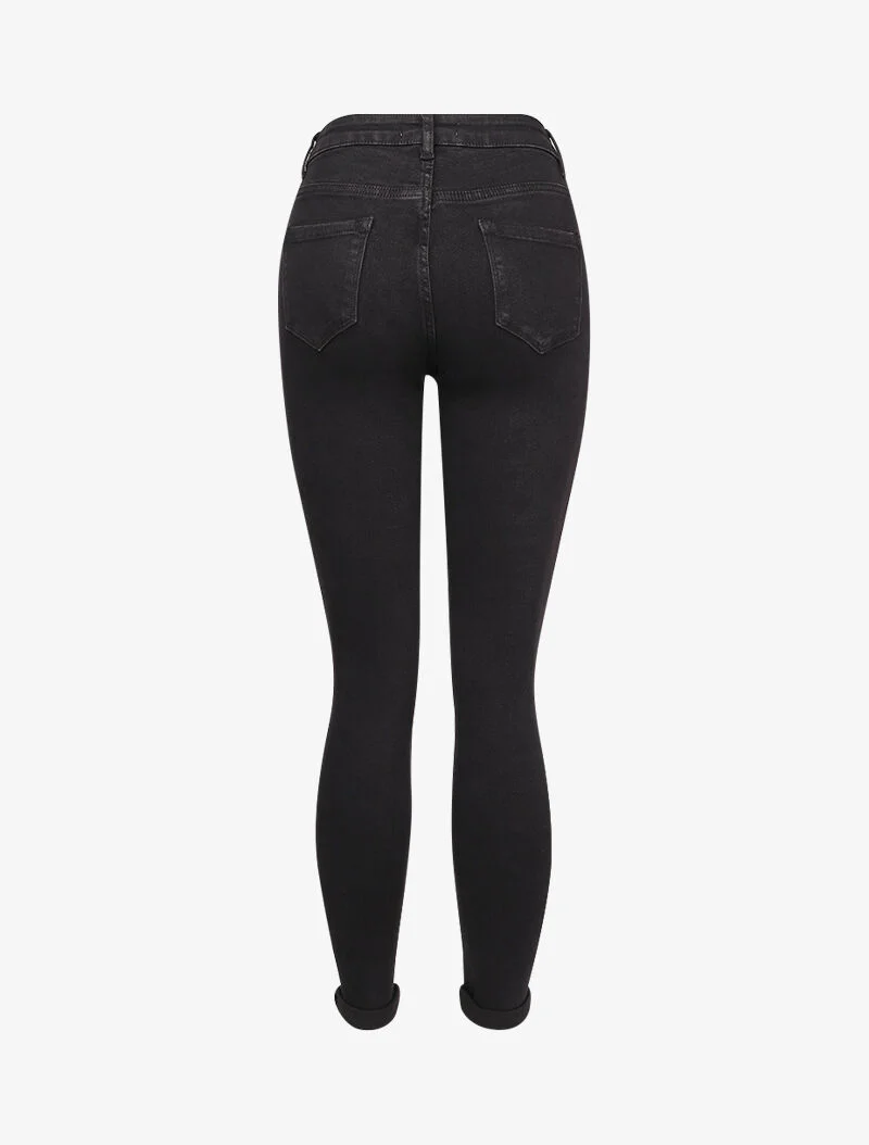Skinny jeans met standaard taille en omgeslagen zoom - Zwart - Image 2