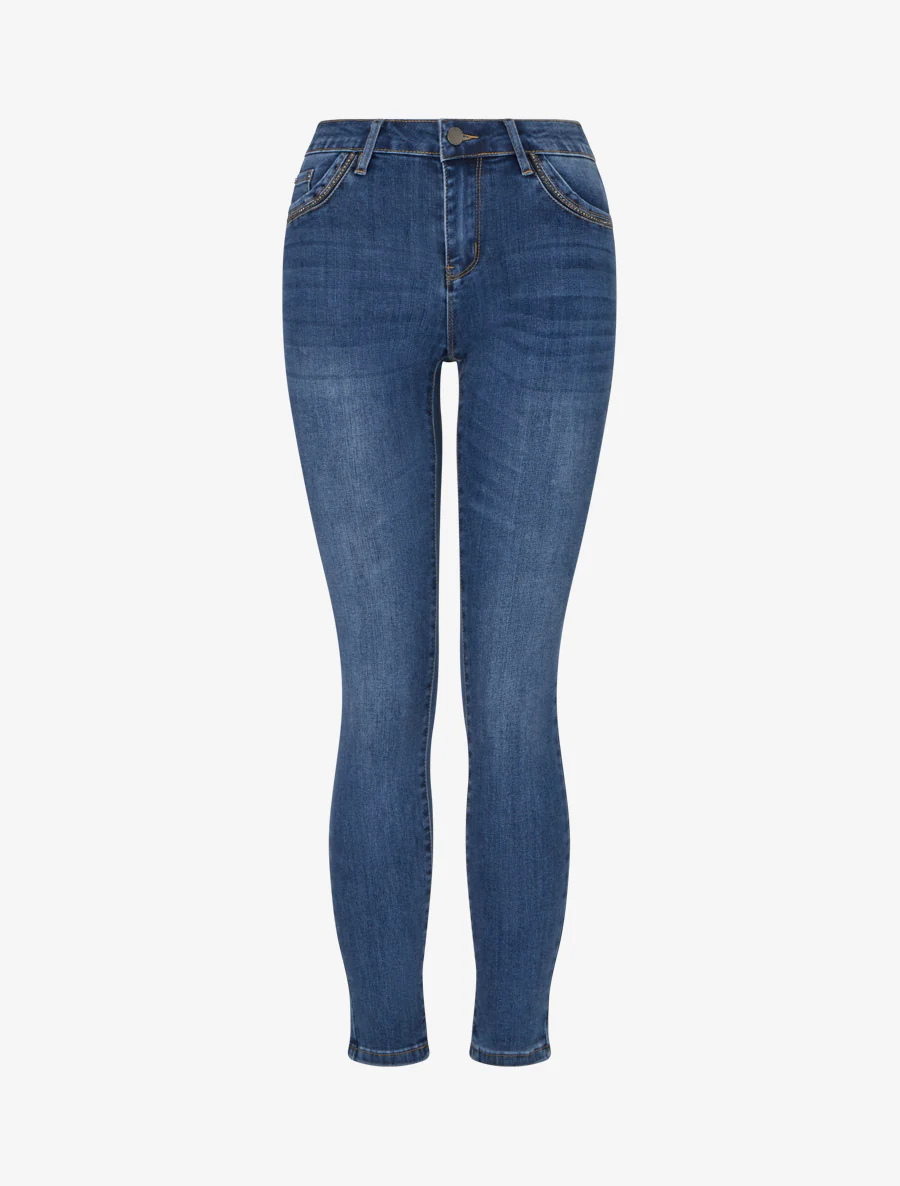 Skinny jeans met strassteentjes zakken - Blauw