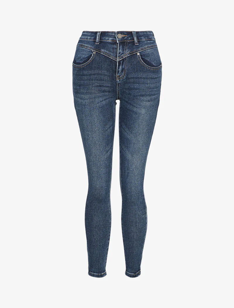 Skinny jeans met V-naad taille - Blauw denim