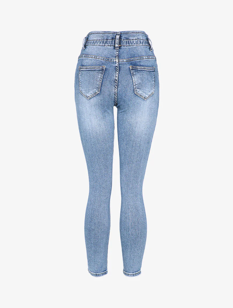 Skinny paperbag jeans met hoge taille - Licht denim - Image 2