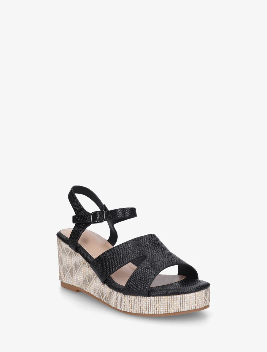 Slangenprint sleehak sandalen - Zwart - Image 2